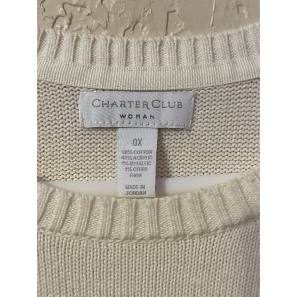 Charter Club Cream Knit Sweater Black Oz Scottie Dog Novelty Graphic Size 0X - Picture 8 of 8
